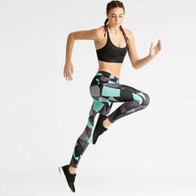 Load image into Gallery viewer, Women New Mint Green Geometric Patchwork Sports Leggings