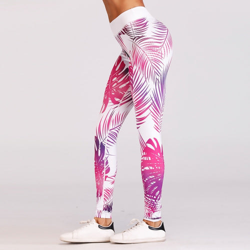 Sexy Leaf Pattern Digital Printed Skinny Long Leggings For Women