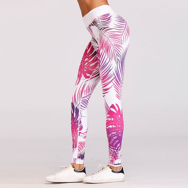 Sexy Leaf Pattern Digital Printed Skinny Long Leggings For Women