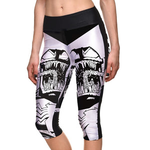 Black White Cartoon Pattern Printing Sports Workout Women Capril